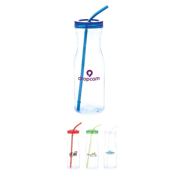 Carafe Shaped 28oz Tritan™ Bottle with Lid and Straw