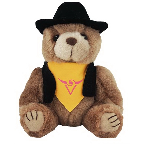 8" Cowboy Bear with one color imprint