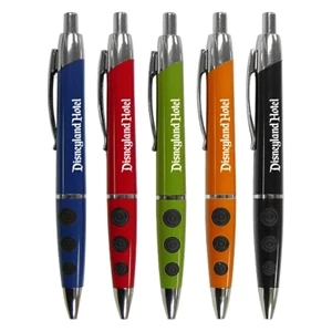 Colored Barrel Click Pen with Black Dots on Grip