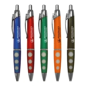 Colored Barrel Click Pen with White Dots on Grip