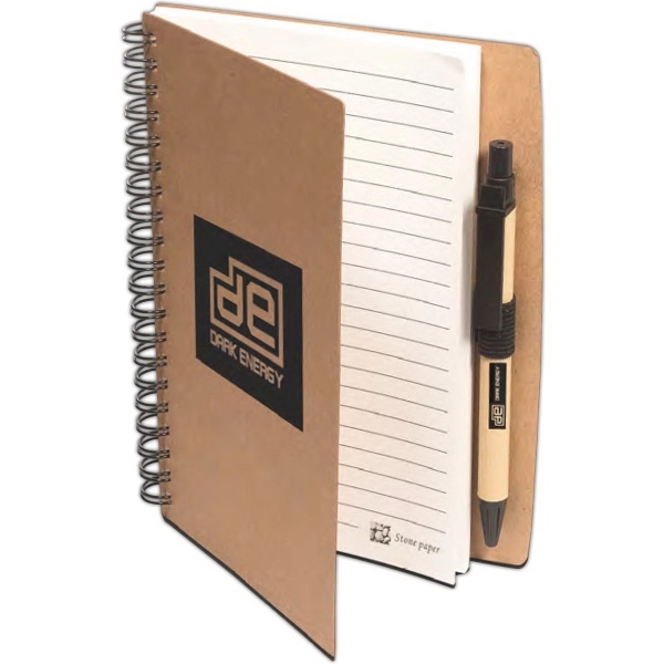 Stone Paper Spiral Notebook with Pen - Image 1