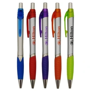 Silver "Lucky" Clicker Pen with Colored Grip