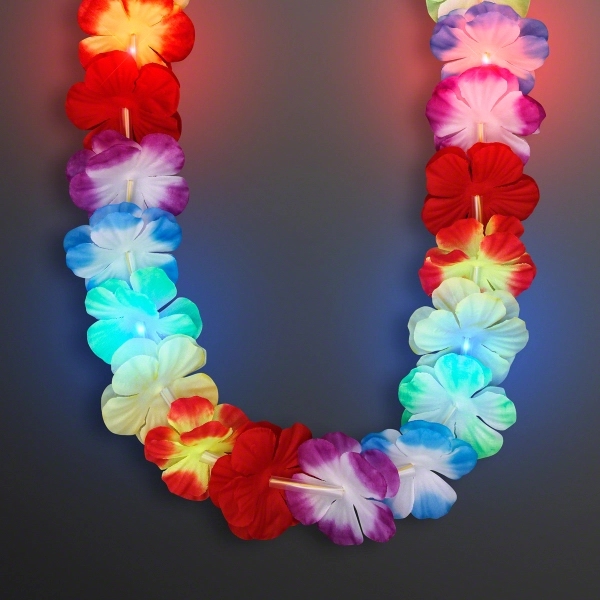 LED Rainbow Flower Lei Party Necklaces - Image 1