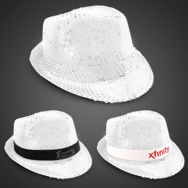 Sequin LED Fedora Hats with Imprinted Band - Image 2
