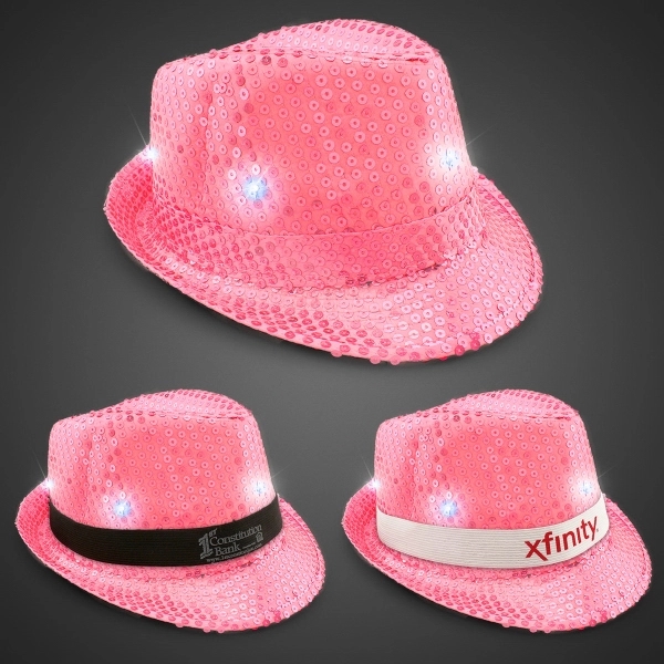 Sequin LED Fedora Hats with Imprinted Band - Image 3