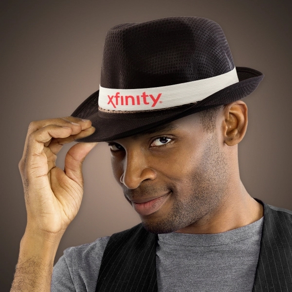 Black Funky Fedora with Imprinted Hat Band - Image 1