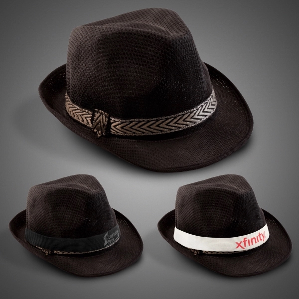Black Funky Fedora with Imprinted Hat Band - Image 2
