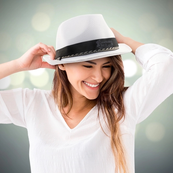 White Funky Fedora with Imprinted Band - Image 1