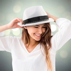 White Funky Fedora with Imprinted Band