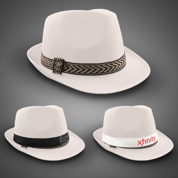 White Funky Fedora with Imprinted Band - Image 2