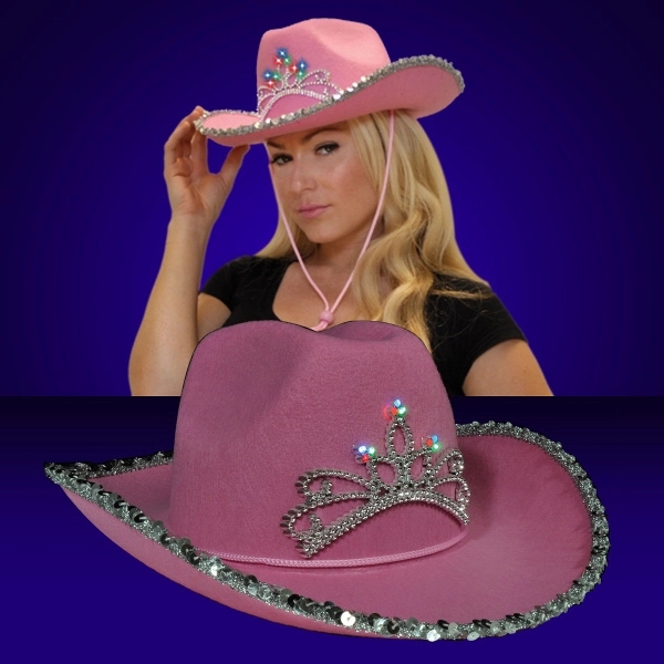 Light Up Country Western Pink Cowgirl Hat - Image 1