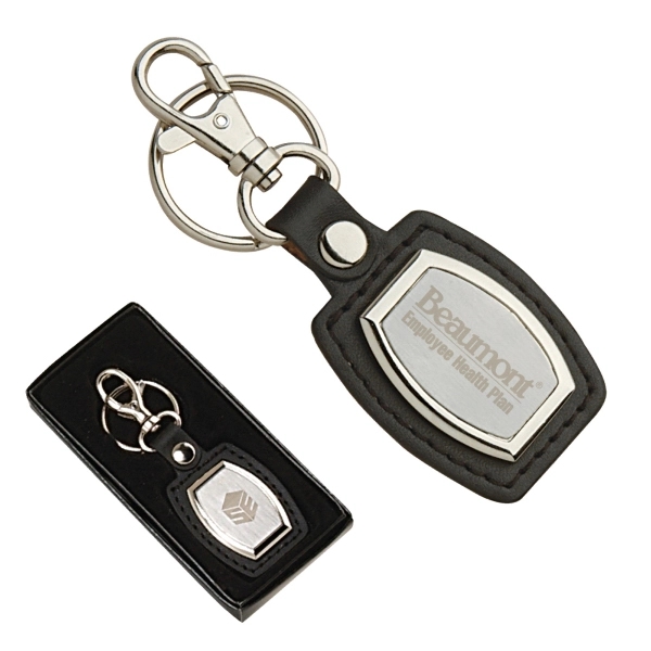 Leather And Brushed Plate Keyring - Image 1