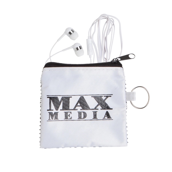 White Microphone Earphones in Mesh Tech Pouch - Image 6