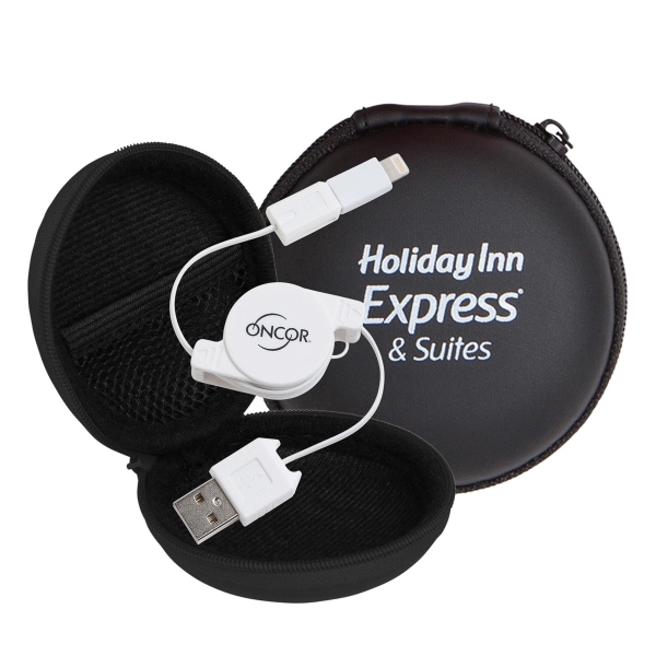 Retractable Cable w/MFI Adapter in Round Zipper Case - Image 1