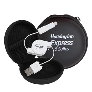 Retractable Cable w/MFI Adapter in Round Zipper Case