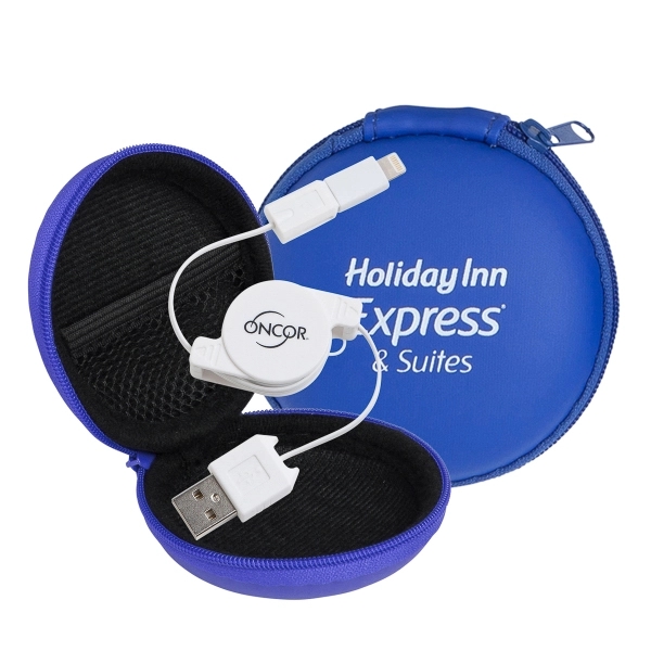 Retractable Cable w/MFI Adapter in Round Zipper Case - Image 2