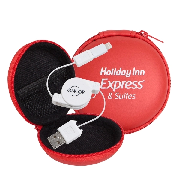 Retractable Cable w/MFI Adapter in Round Zipper Case - Image 4