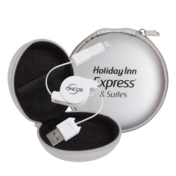 Retractable Cable w/MFI Adapter in Round Zipper Case - Image 5