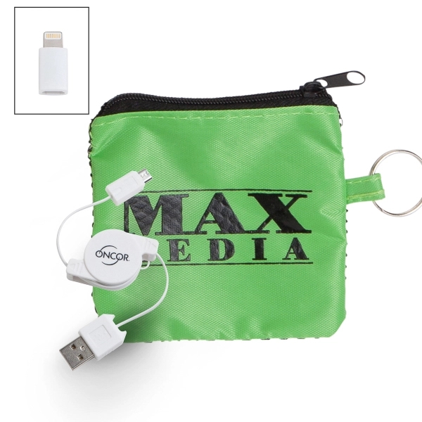 Retract USB-Micro USB Cable w/MFI Connector in Mesh Pouch - Image 3