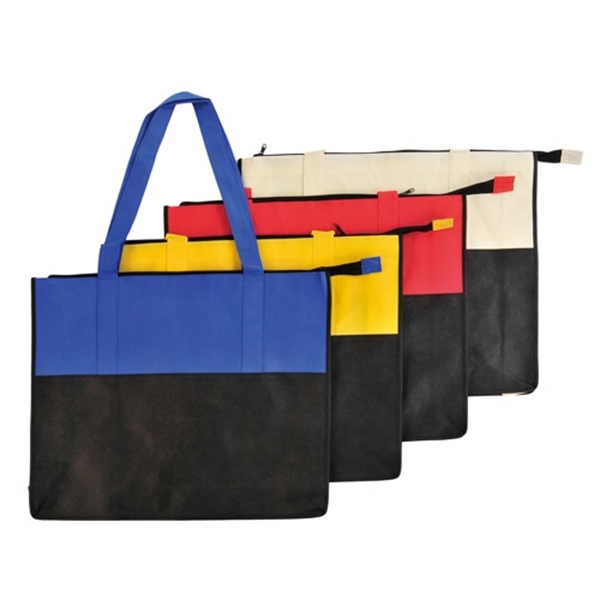 Non Woven Color Block Zipper Tote Bag - Image 1