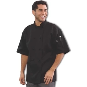 Short Sleeved French Knot Chef Coat - Black