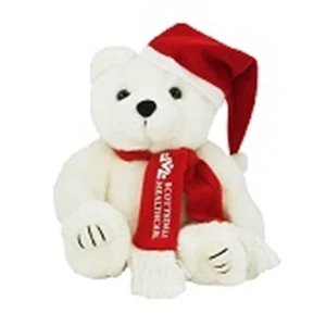 8" Santa Bear with scarf and one color imprint