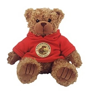 8" Brown Curly Bear with hooded shirt and Full Color Imprint