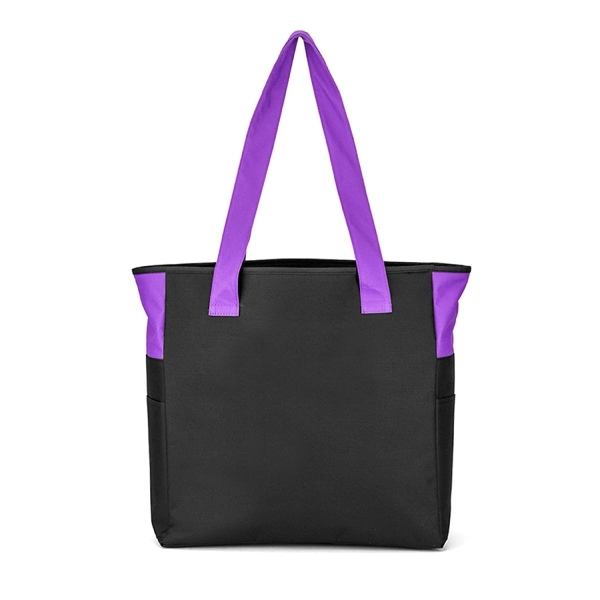 Color Block Zipper Tote Bag - Image 2