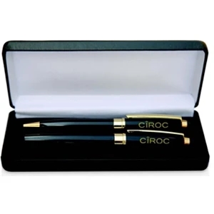 Black Lacquer Roller Ball and Ballpoint Stylus Pen Box Set