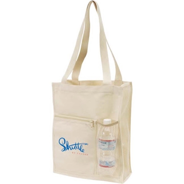 Canvas Mesh Tote with Bottle Holder - Image 1