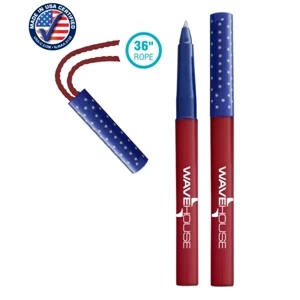 USA Made "Pen-on-a-Rope" 36" Necklace Patriotic Pen w/ Cap