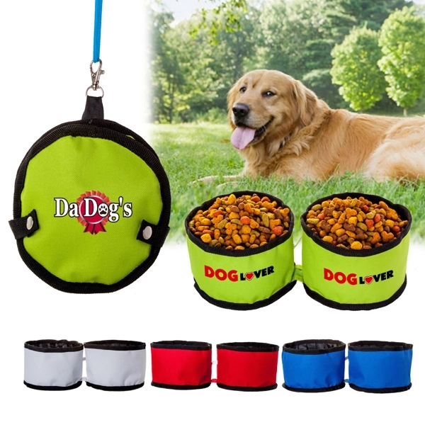600D Poly Dual Folding Pet Travel Bowl - Image 1