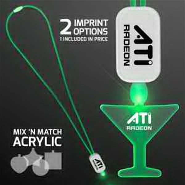 LED Neon Green Lanyard with Acrylic Martini Pendant - Image 2