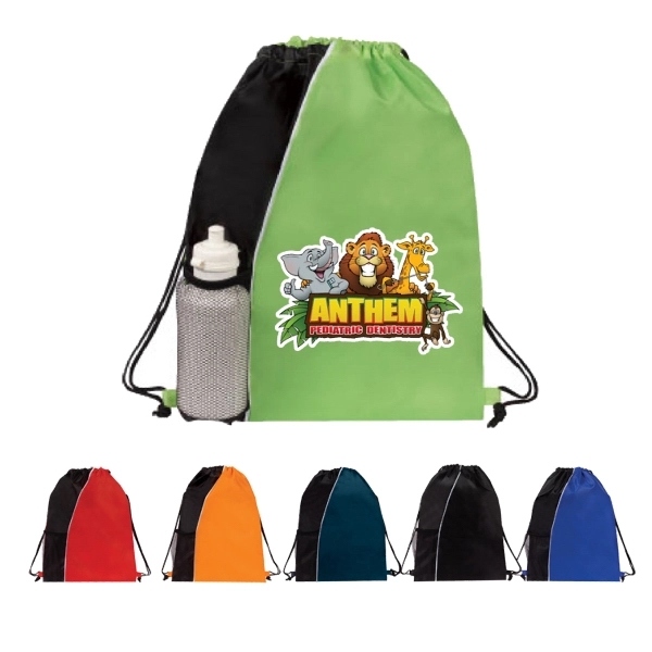 210D Drawstring Backpack with Front Elastic Mesh Pocket - Image 1