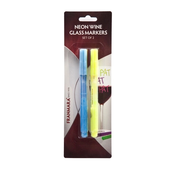 Neon Wine Glass Marker, Set of Two - Yellow & Blue - Image 2