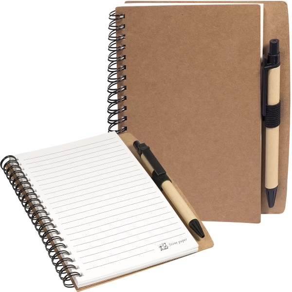 Stone Paper Spiral Notebook with Pen - Image 3
