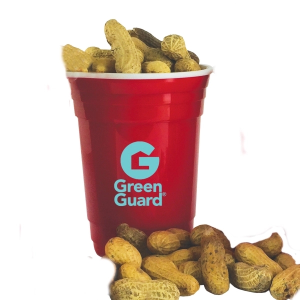 Double-Wall Red Plastic Party Cups with Shelled Peanuts