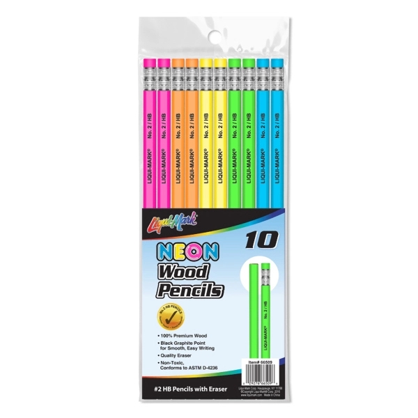 Set of 10 Neon #2 Pencils with Eraser