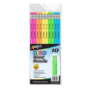 Set of 10 Neon #2 Pencils with Eraser