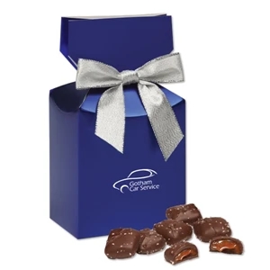 Chocolate Sea Salt Caramels in Metallic Blue Gift Box