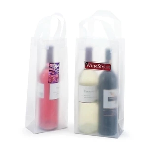 Frosted Clear Wine Bottle Bag w/ Soft Loop Handles