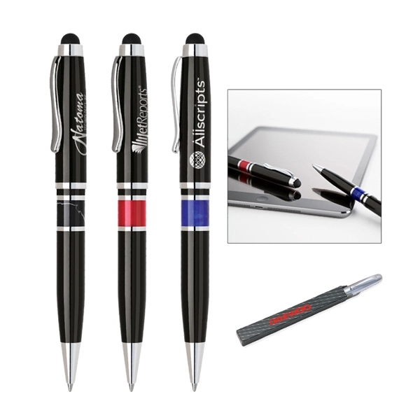 Lacquered Brass twist ballpoint pen with touchscreen stylus - Image 1