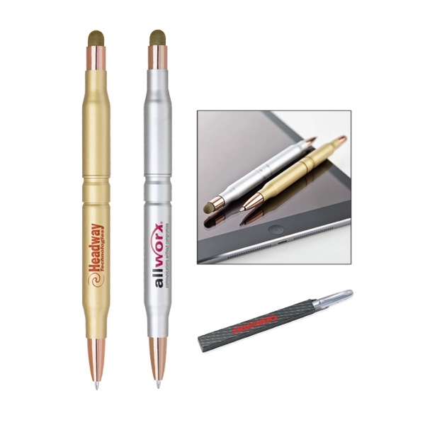 Twist action 2 in 1 ballpoint pen with fiber cloth stylus - Image 1