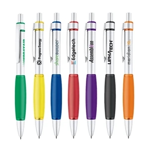 Aluminum constructed pen with soft color rubber grip