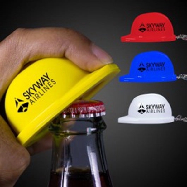 Plastic Construction Hat Bottle Opener Key Chain - Image 1