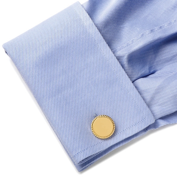 14K Gold Plated Rope Border Engravable Cufflinks - Image 2