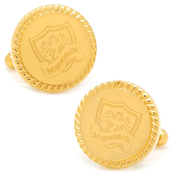 14K Gold Plated Rope Border Engravable Cufflinks - Image 3