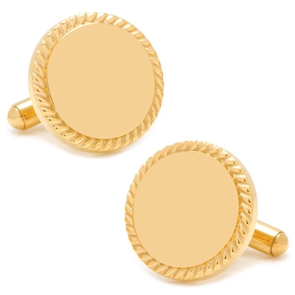 14K Gold Plated Rope Border Engravable Cufflinks - Image 1