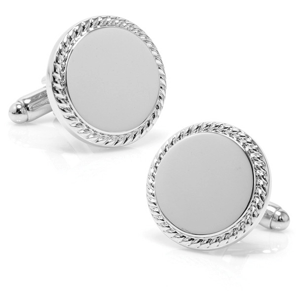 Stainless Steel Round Rope Border Engraveable Cufflinks - Image 1