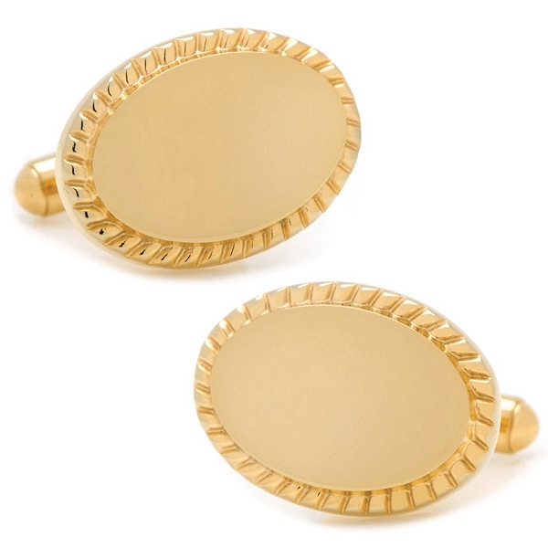14K Gold Plated Rope Border Oval Engravable Cufflinks - Image 1